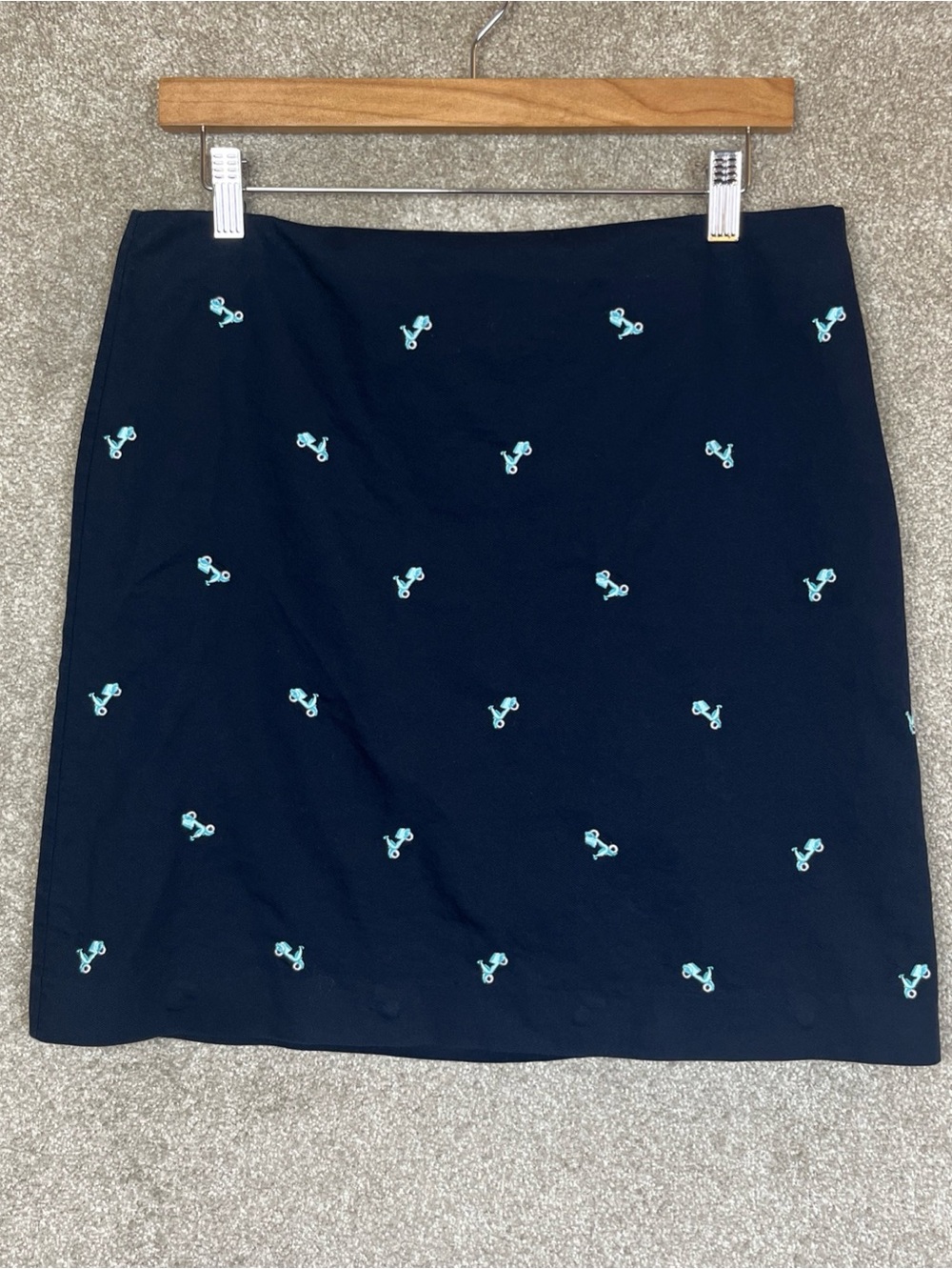 Talbots Skirt Womens 8 Blue Cotton Side Zip Lined Embroidered Scooter- 5275